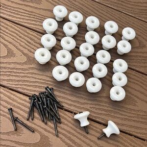 Vintage White Ceramic Drawer Knobs with Screws/set of 26